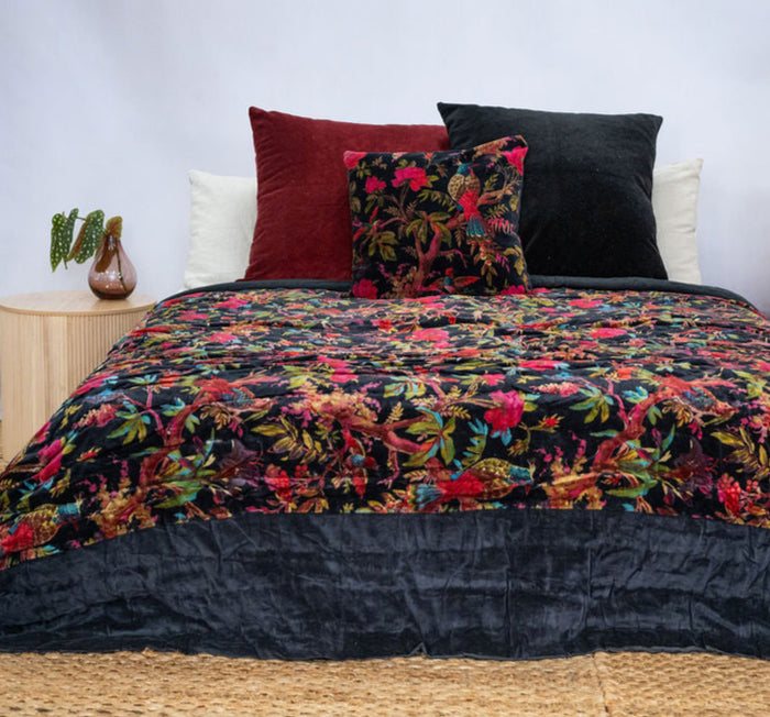 Floral Cotton Velvet Quilt - Violet Bird