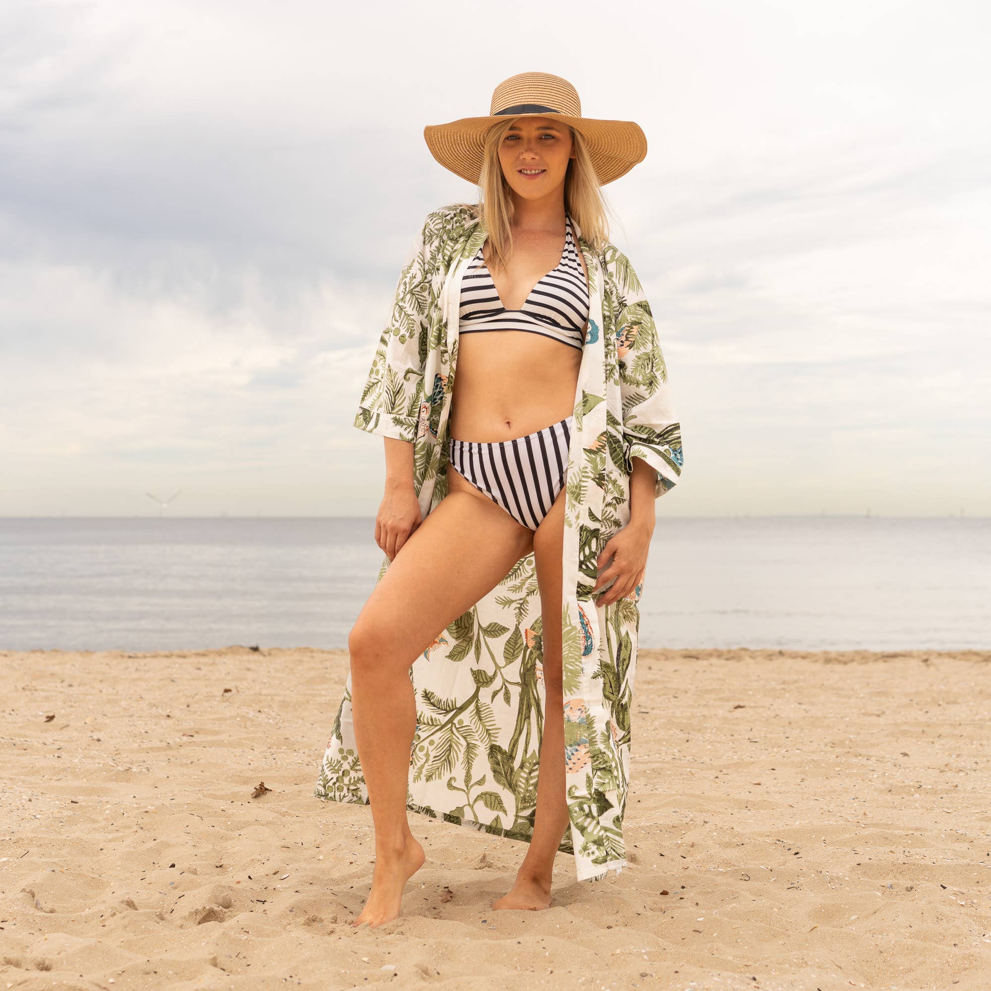 GREEN OWL' Women's Cotton Kimono Robe - Nature Inspired