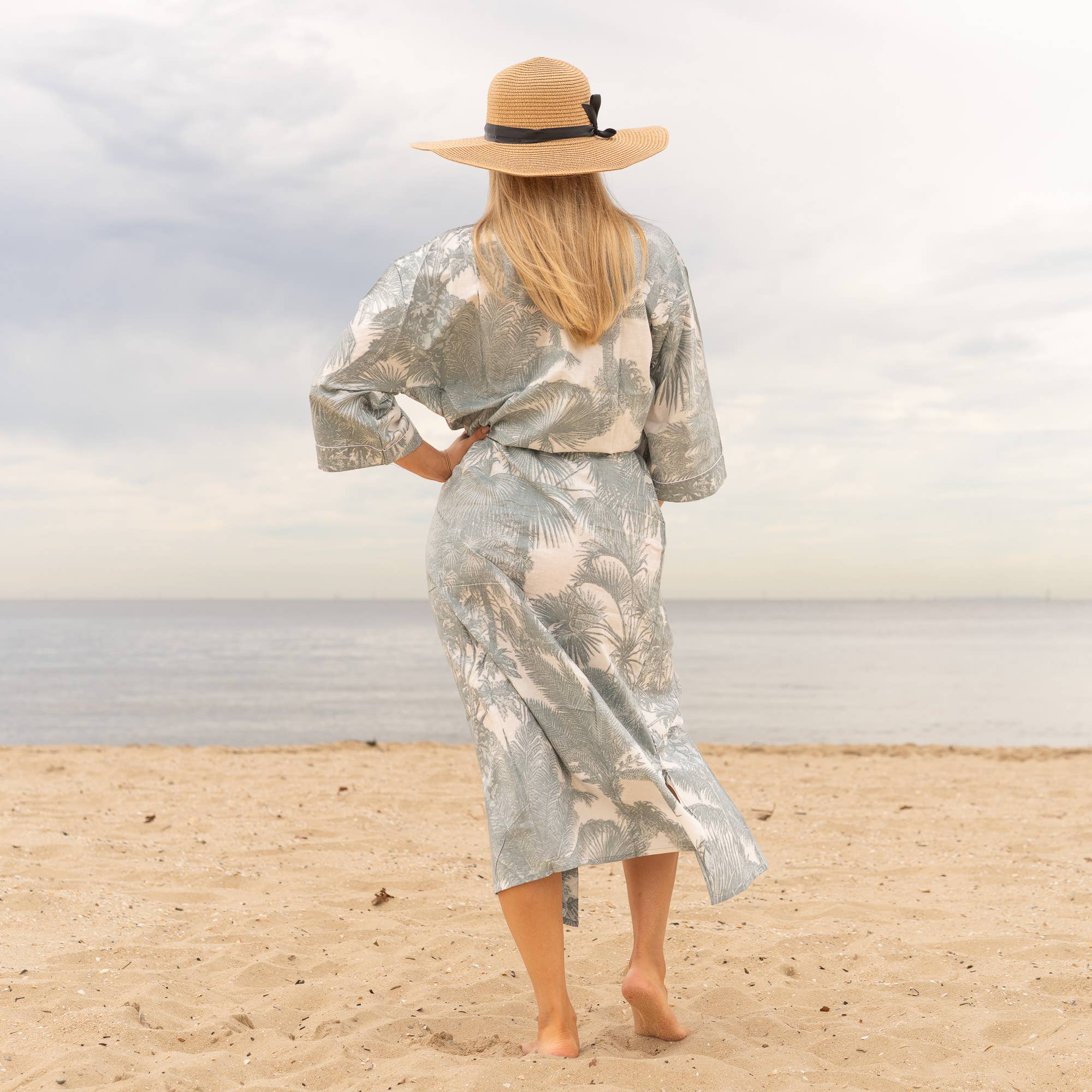 GREY PALM' Women's Cotton Kimono Robe - Timeless Style