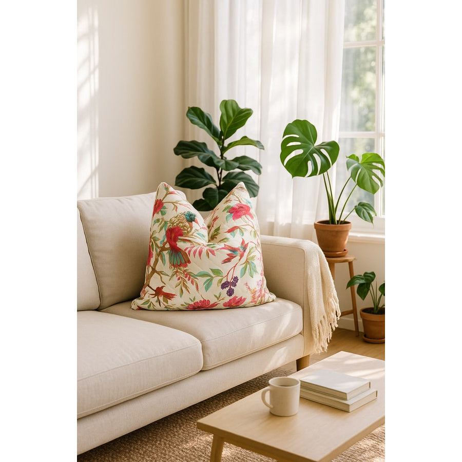 Songbird Sanctuary Cotton Cushion Cover - Handmade