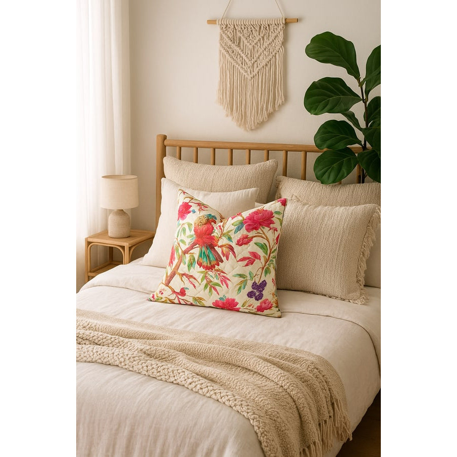 Songbird Sanctuary Cotton Cushion Cover - Handmade