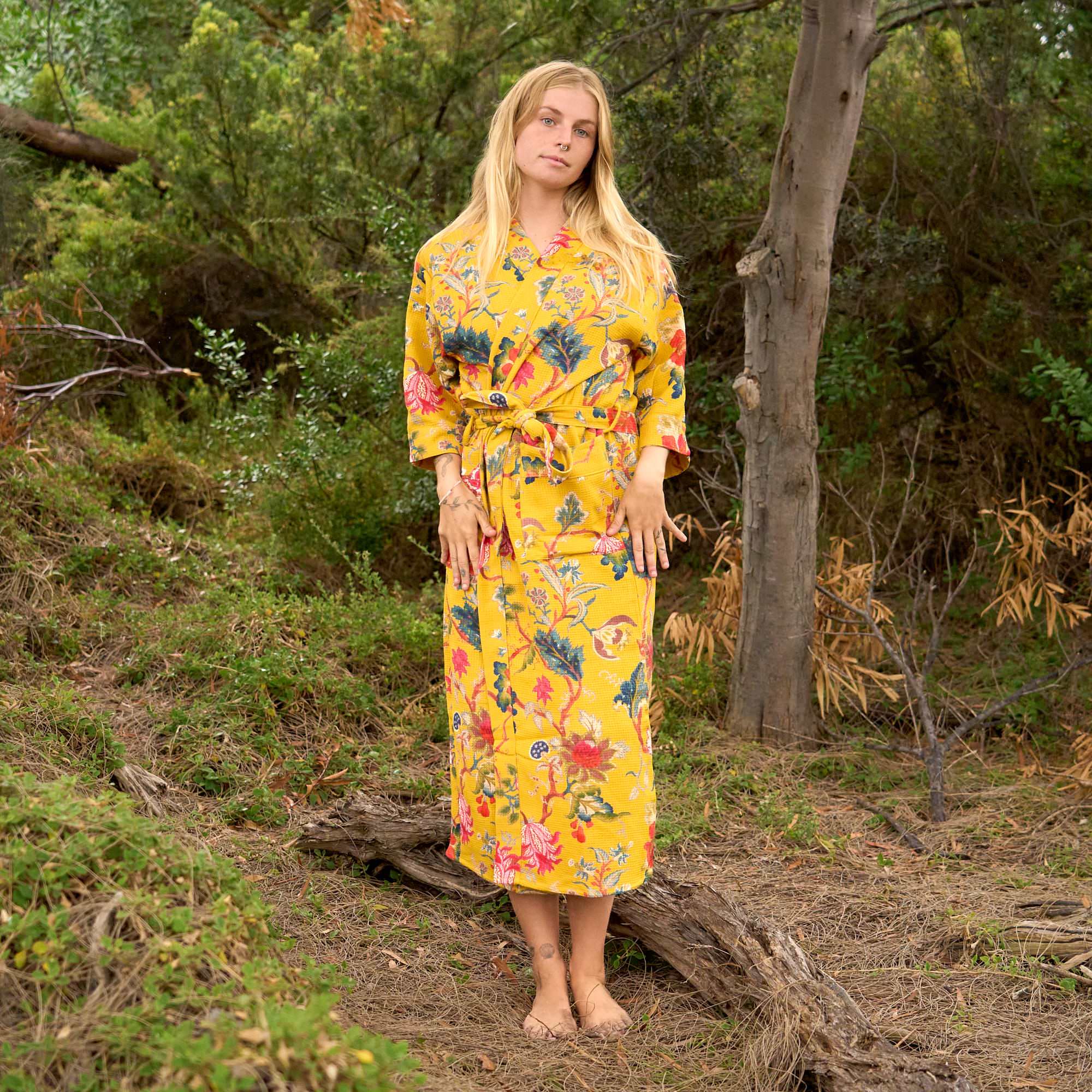 Golden Garden Waffle Cotton Kimono