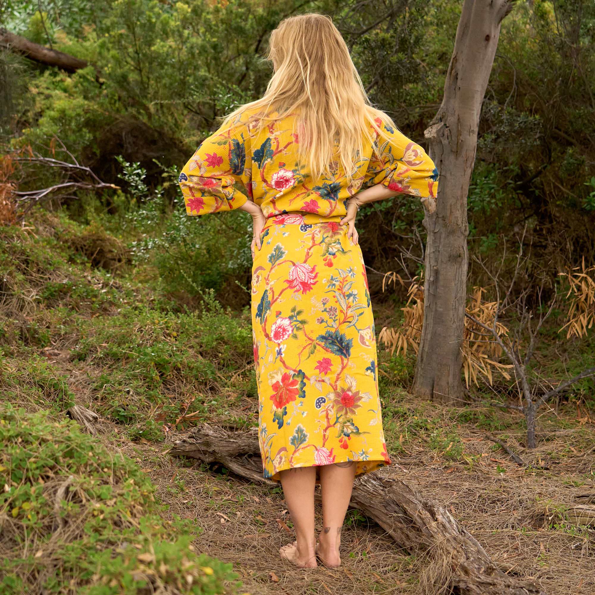 Golden Garden Waffle Cotton Kimono