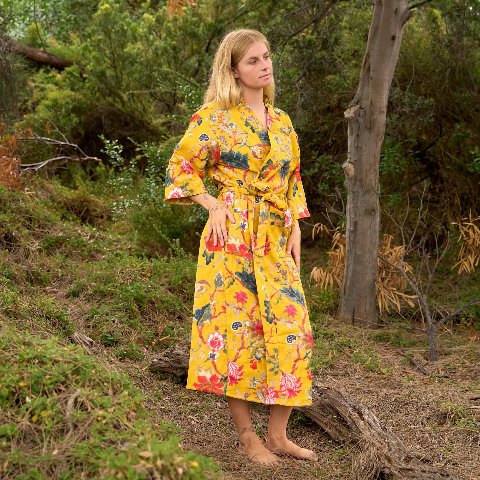 Golden Garden Waffle Cotton Kimono