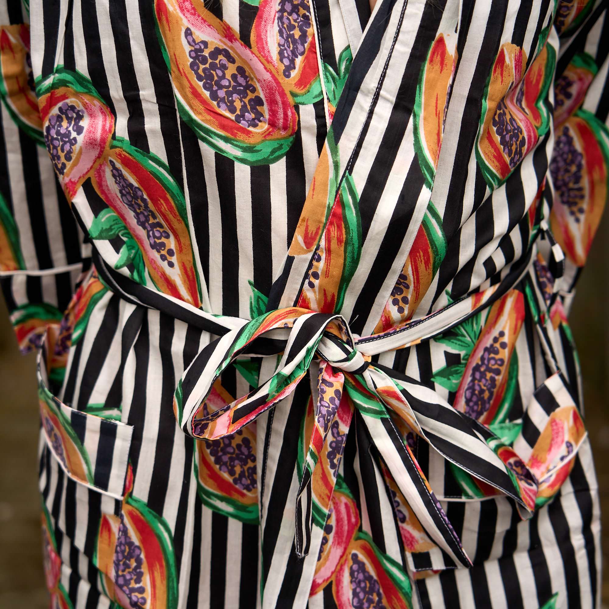 Papaya Print Cotton Kimono Robe - Lightweight Cotton Lounge