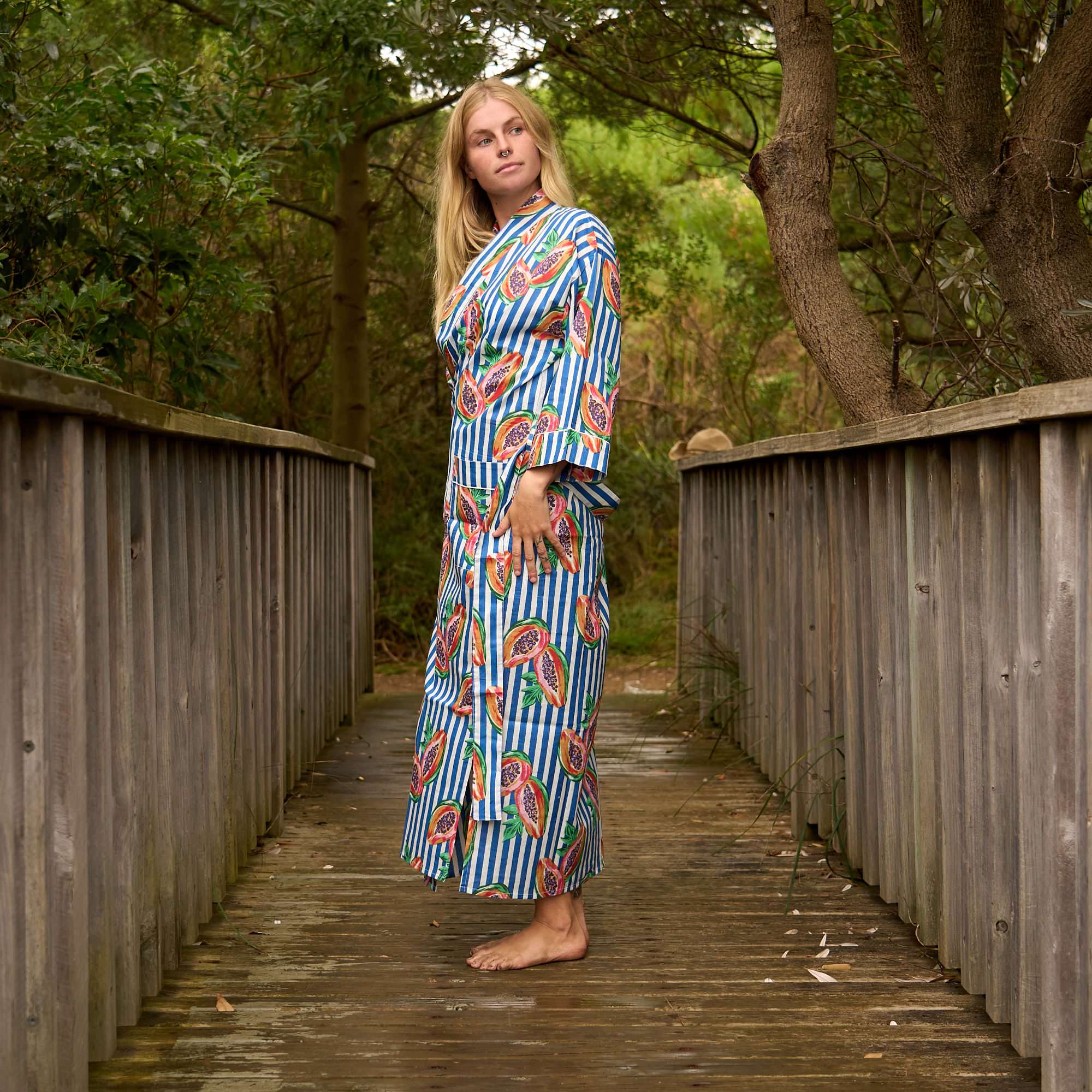 Tropical Breeze Cotton Kimono with Papaya Print