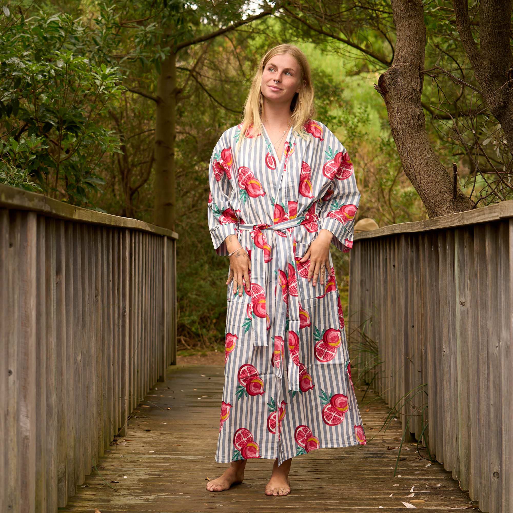 Citrus Grove Cotton Kimono Robe – Luxe Cotton with Bold Grapefruit Print
