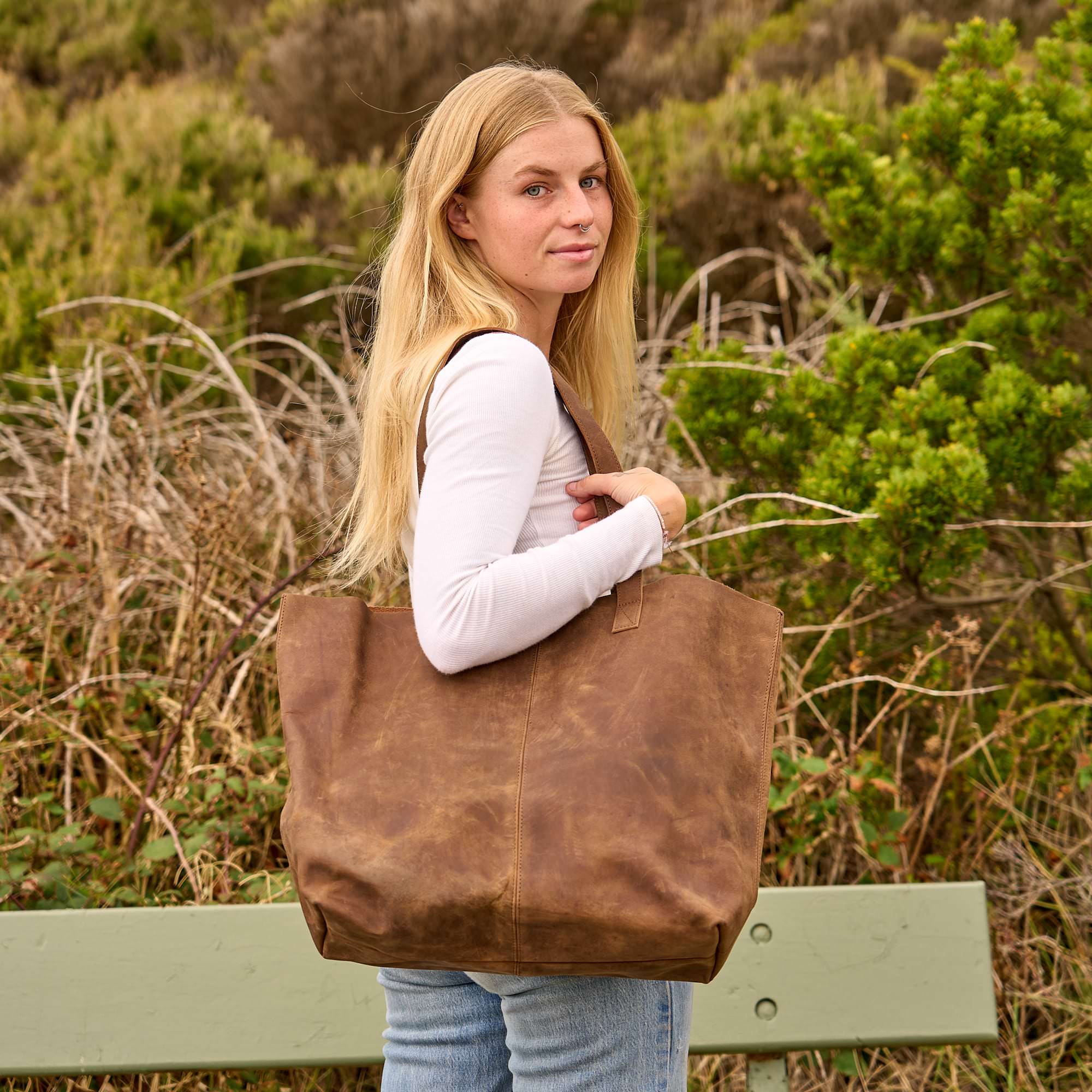 Vintage Brown Leather Tote - Classic Carryall