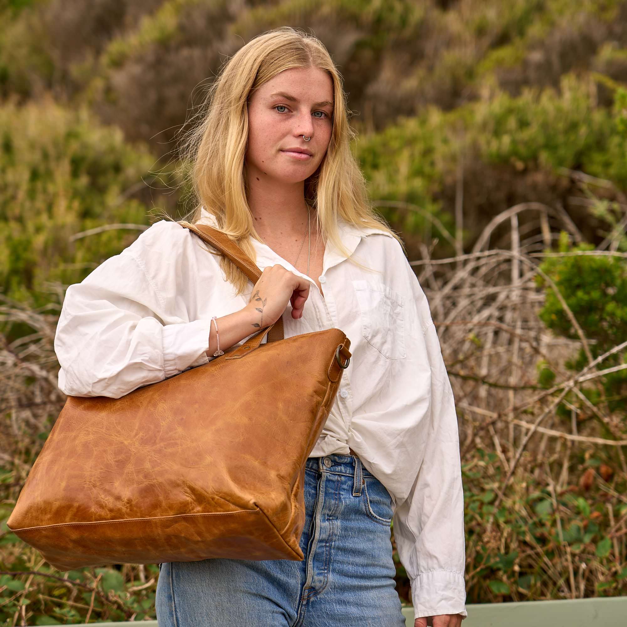 Large Vintage Brown Leather Tote - Classic Style