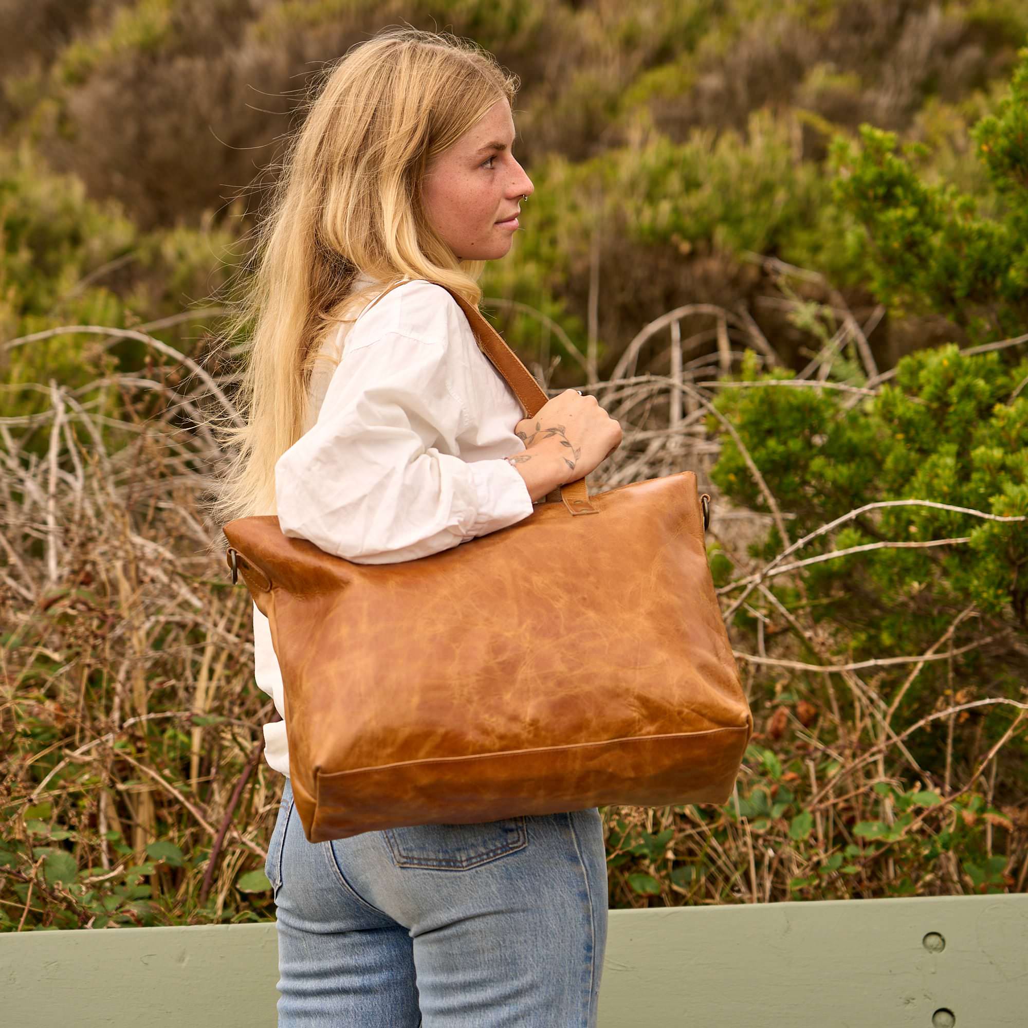 Large Vintage Brown Leather Tote - Classic Style
