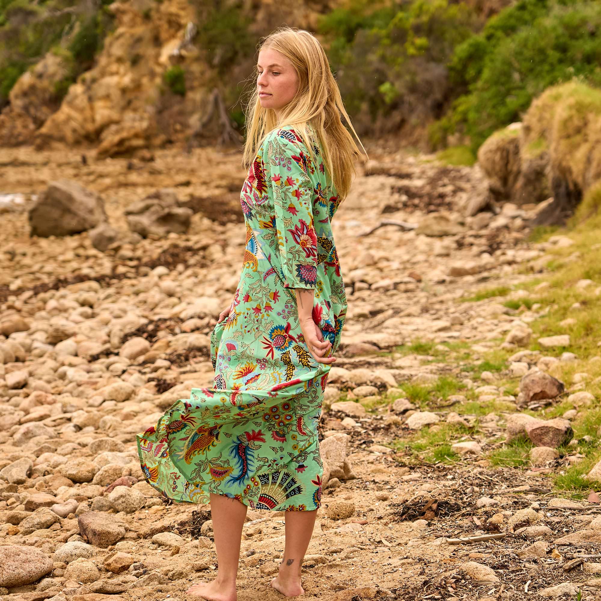 Boho Bliss Cotton Maxi Dress - Vibrant Floral Beach Cover-Up holiday S/M Boho Bliss Cotton Maxi Dress - Vibrant Floral Beach Cover-Up holiday S/M