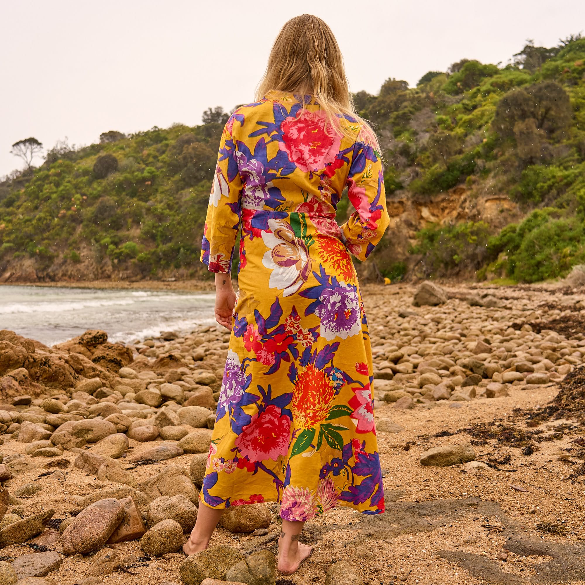 Sunset Florals Maxi Dress - Bold Sunset Print Cotton Dress