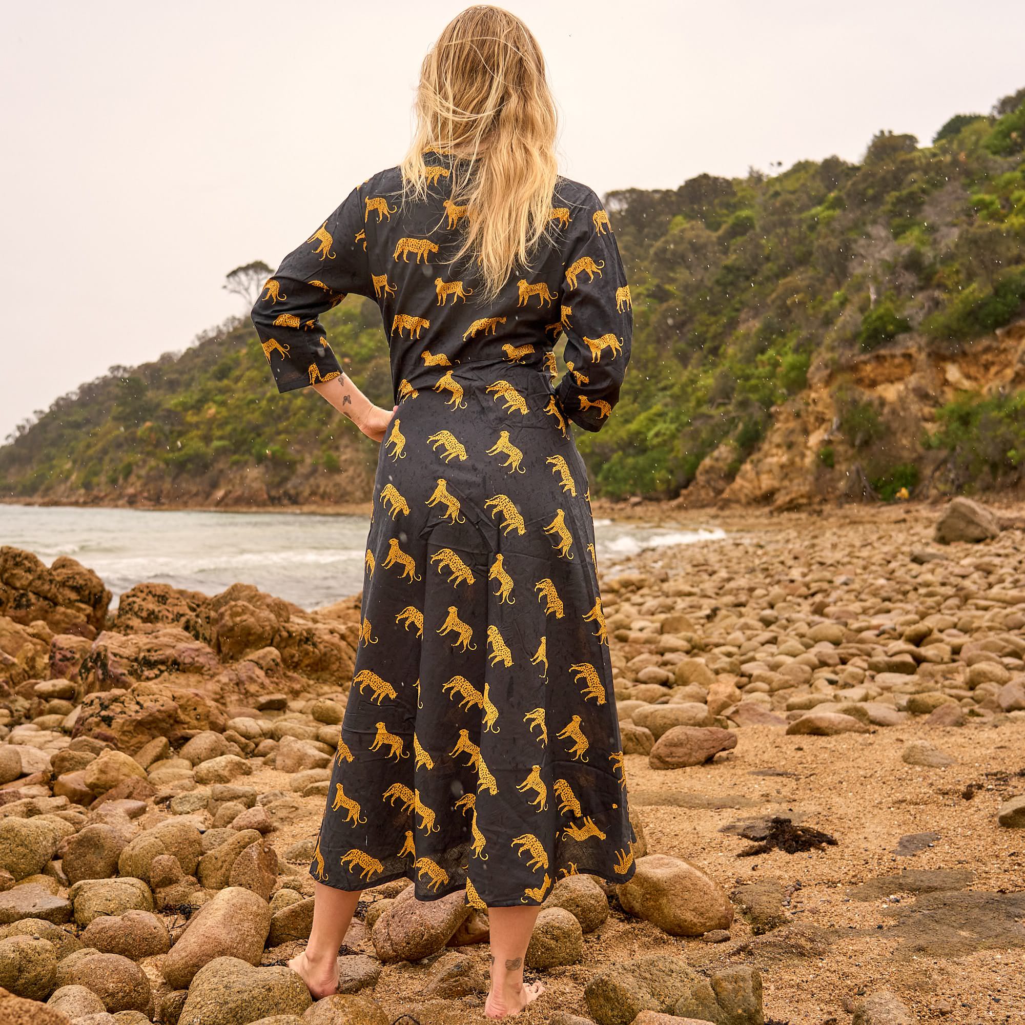 Wild Spirit Maxi Dress - Safari Black and Gold Cotton Dress