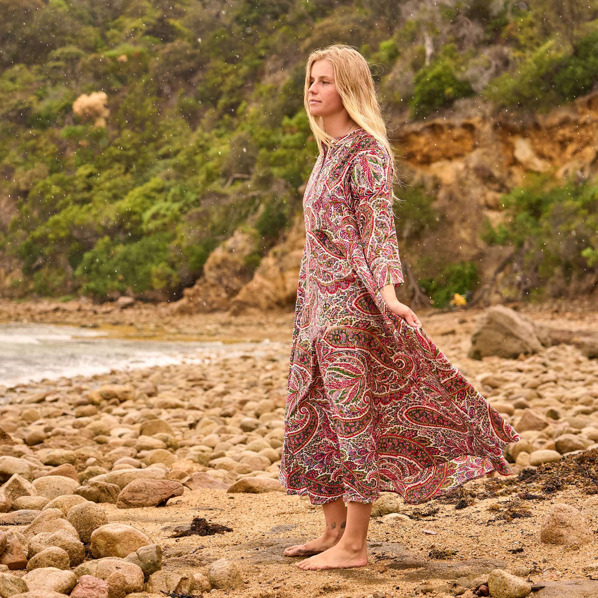Floral Blooms Paisley Dress - Vintage Boho Maxi in Cotton