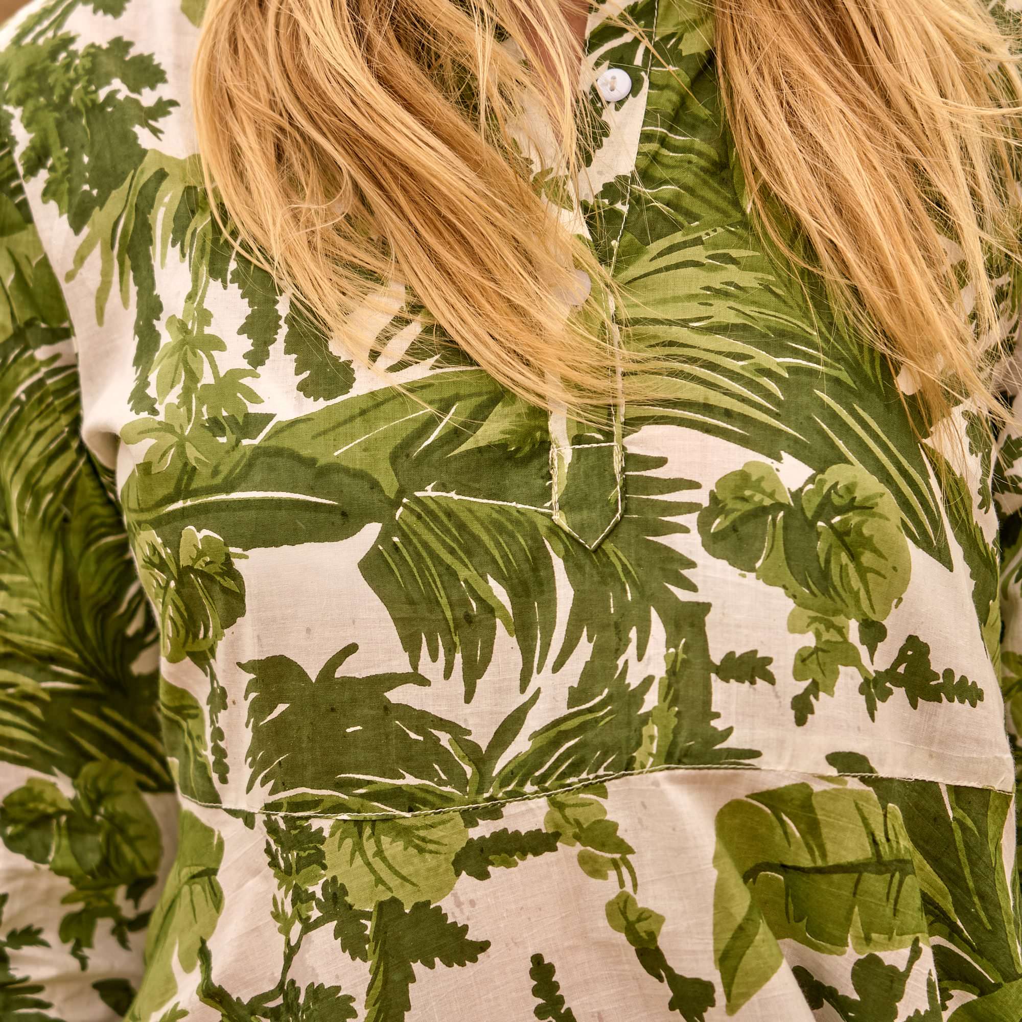 Palm Reverie Cotton Dress - Tropical Green Leafy Maxi Dress