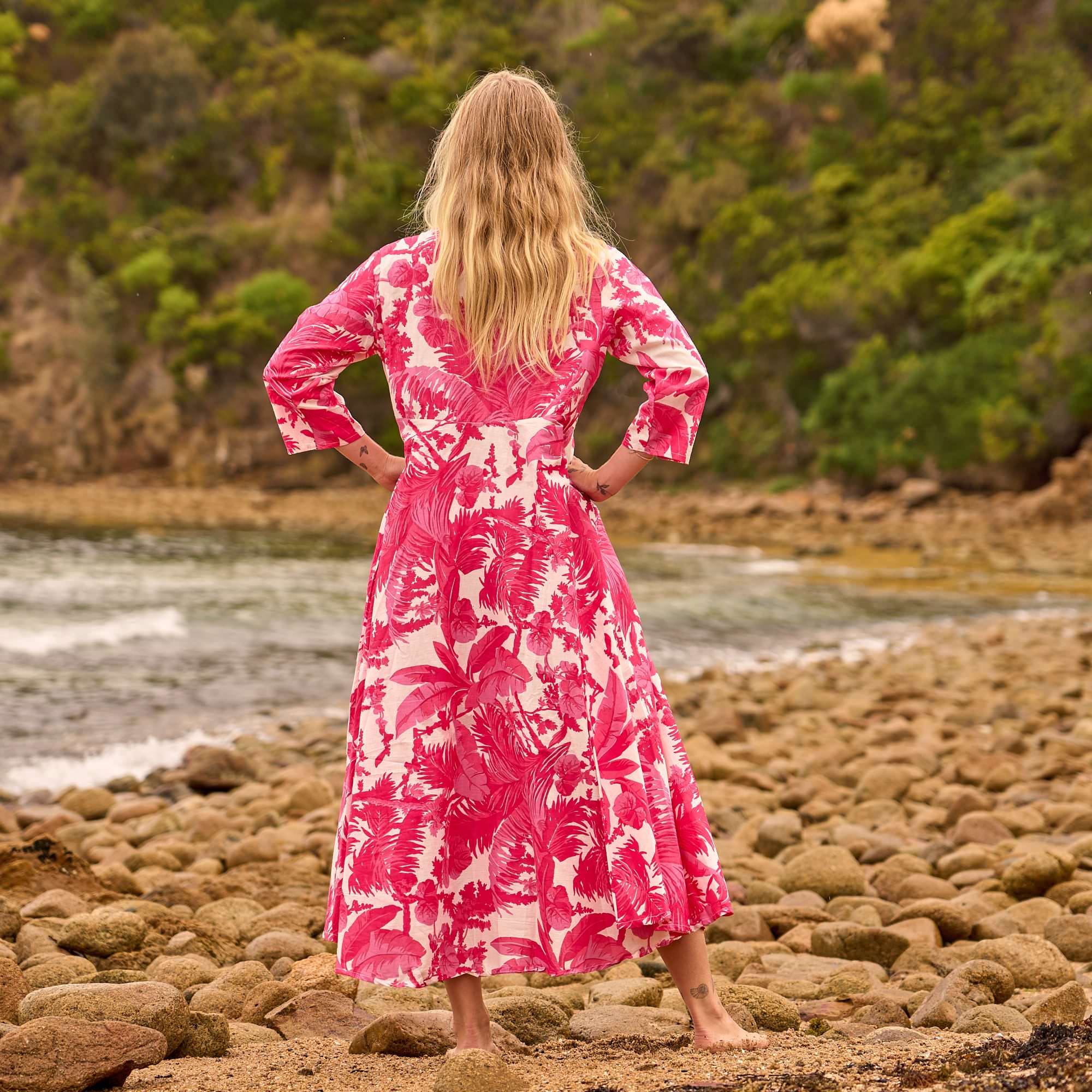 Tropical Blush Maxi Dress - Coral Pink Boho Cotton Sundress
