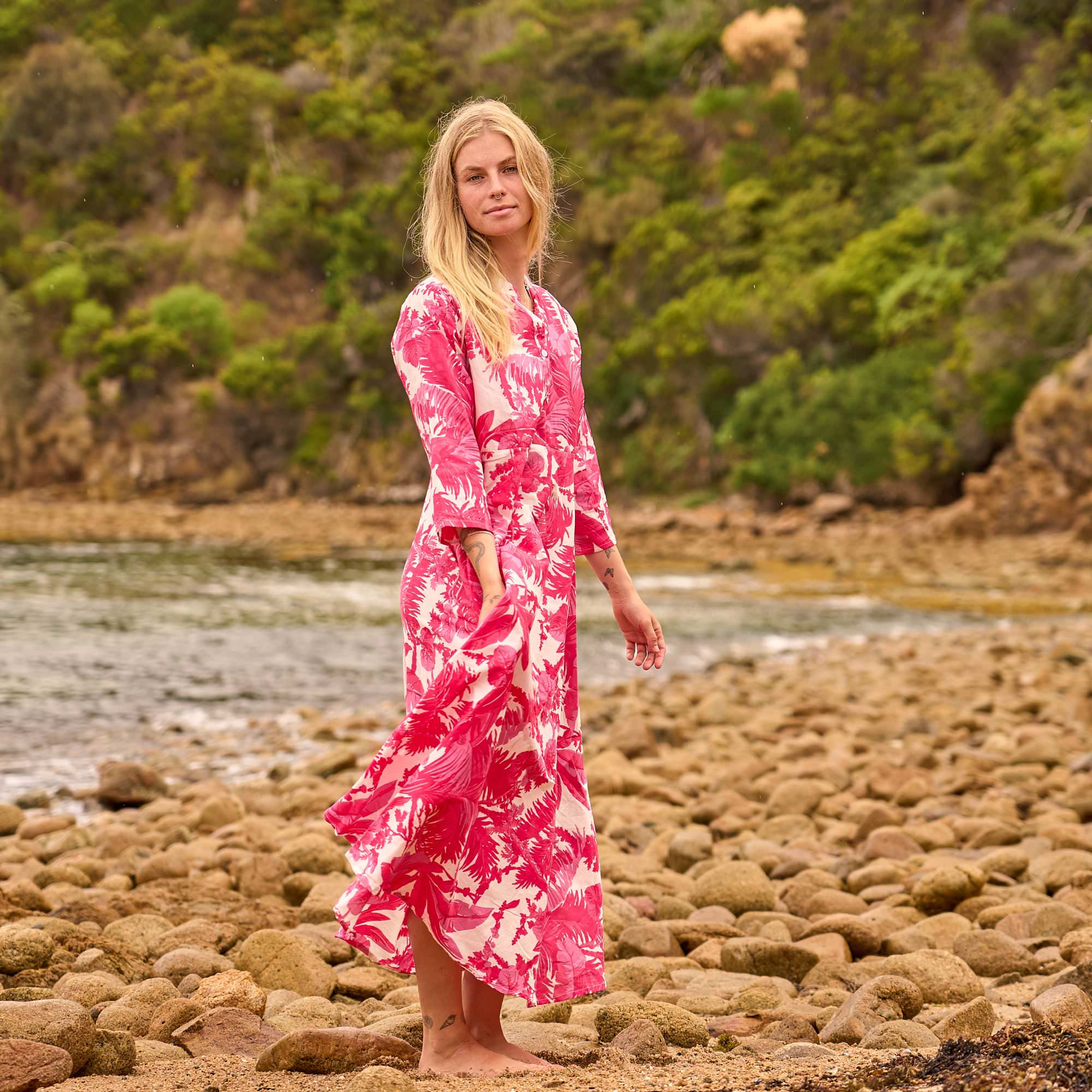 Tropical Blush Maxi Dress - Coral Pink Boho Cotton Sundress