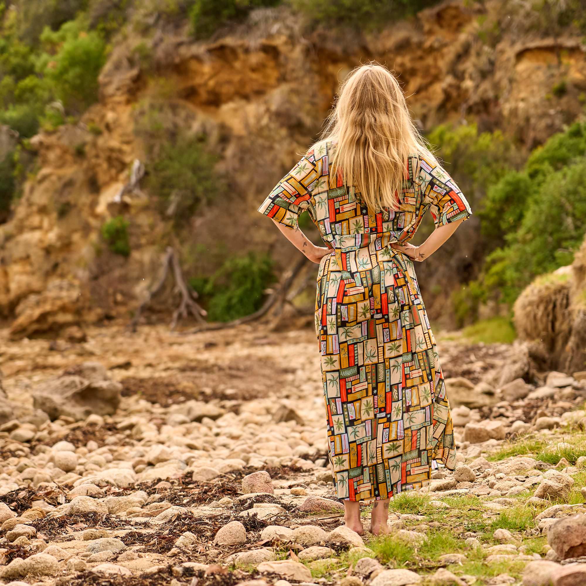 Elegant printed boho maxi dress for women with a loose fit design, perfect for travel and beach styling.