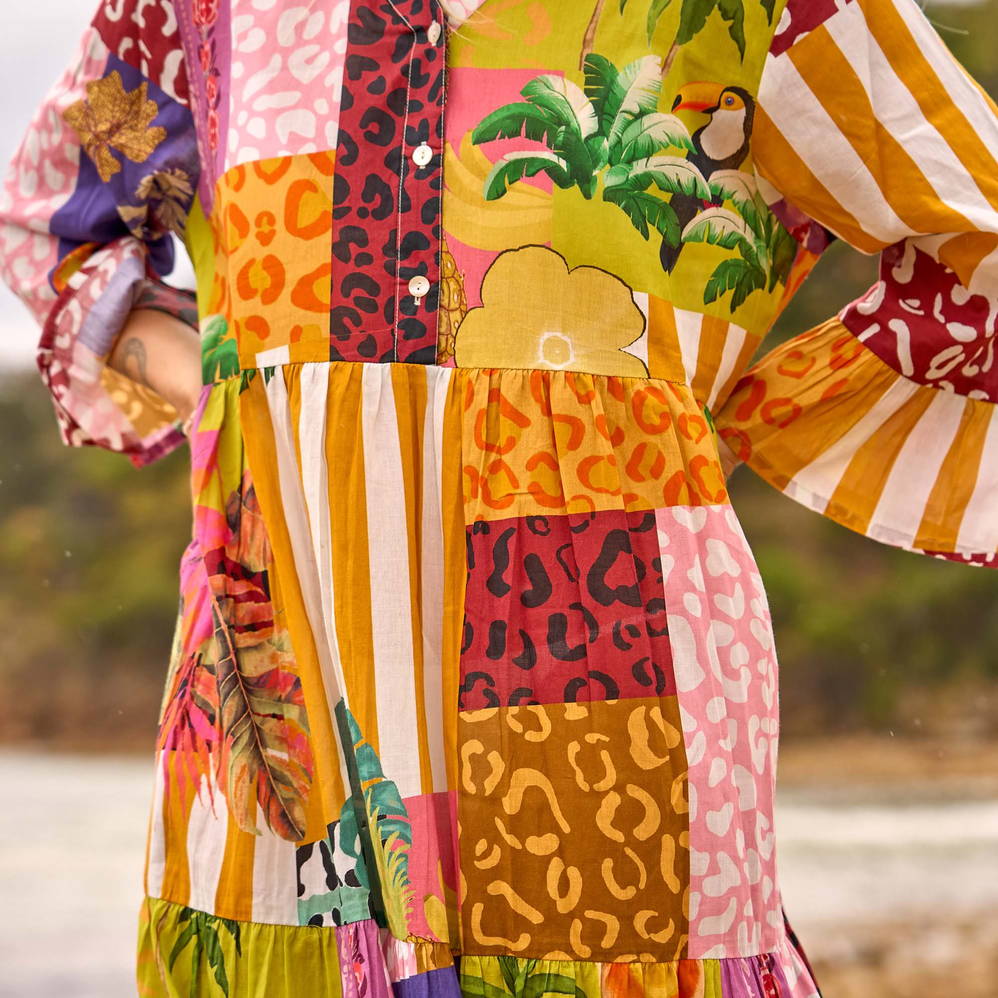 Stylish colour block long maxi dress with a statement design, ideal for travel, vacations, and casual wear.
