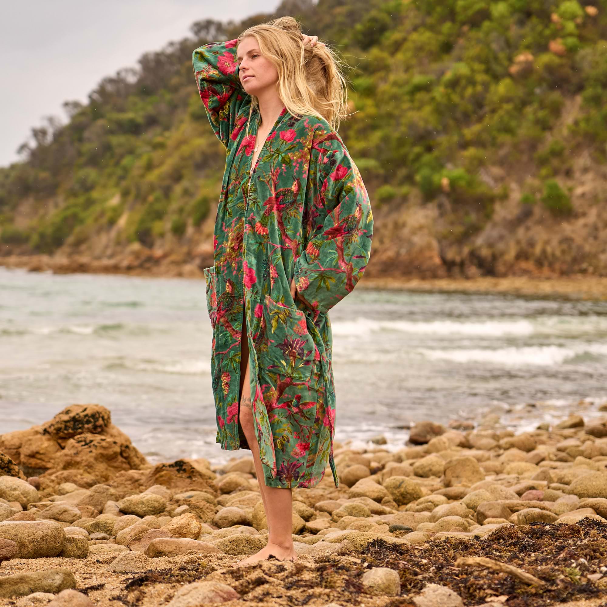 Luxe Boho Floral Velvet Robe - Soft & Stylish Oasis Wear