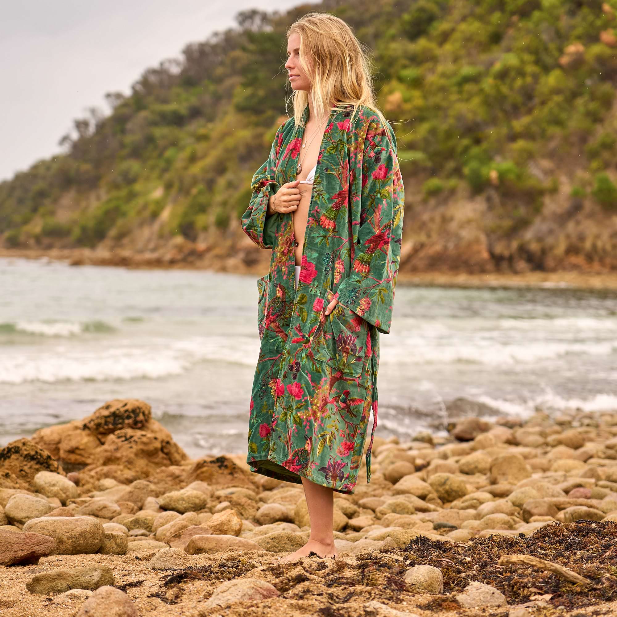 Luxe Boho Floral Velvet Robe - Soft & Stylish Oasis Wear