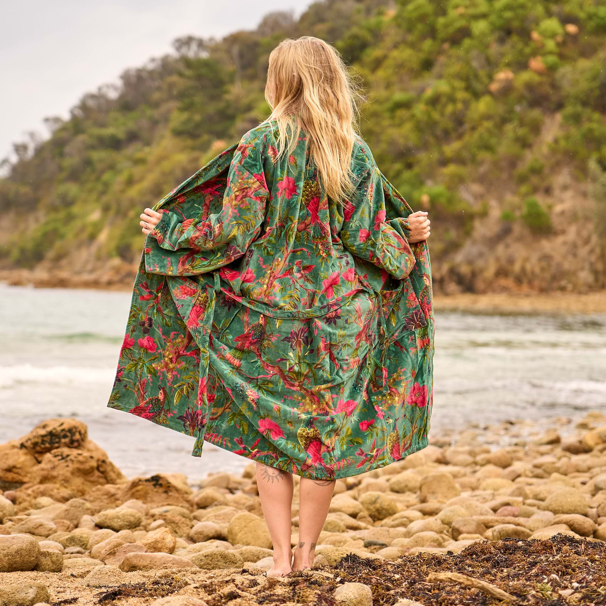 Luxe Boho Floral Velvet Robe - Soft & Stylish Oasis Wear