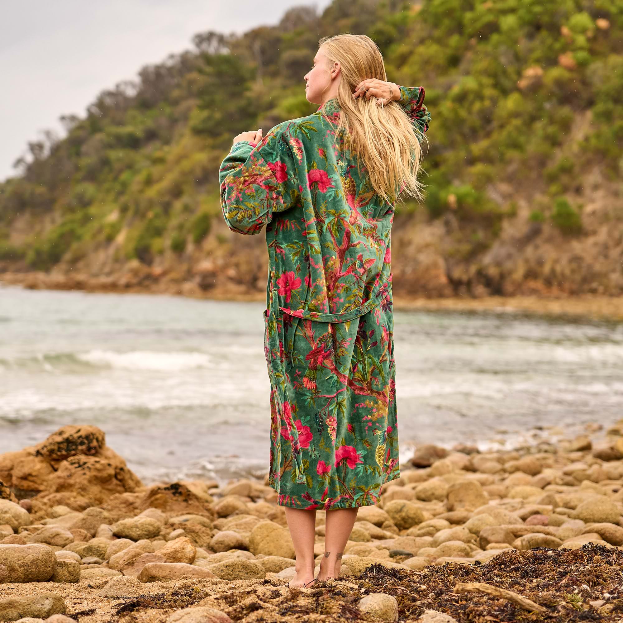 Luxe Boho Floral Velvet Robe - Soft & Stylish Oasis Wear