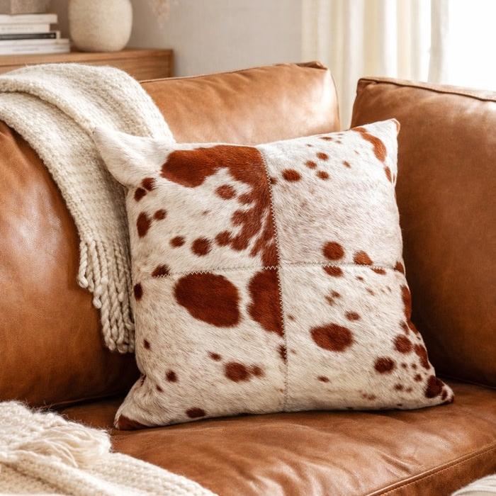 Natural leather cowhide cushion cover brown and white pattern
