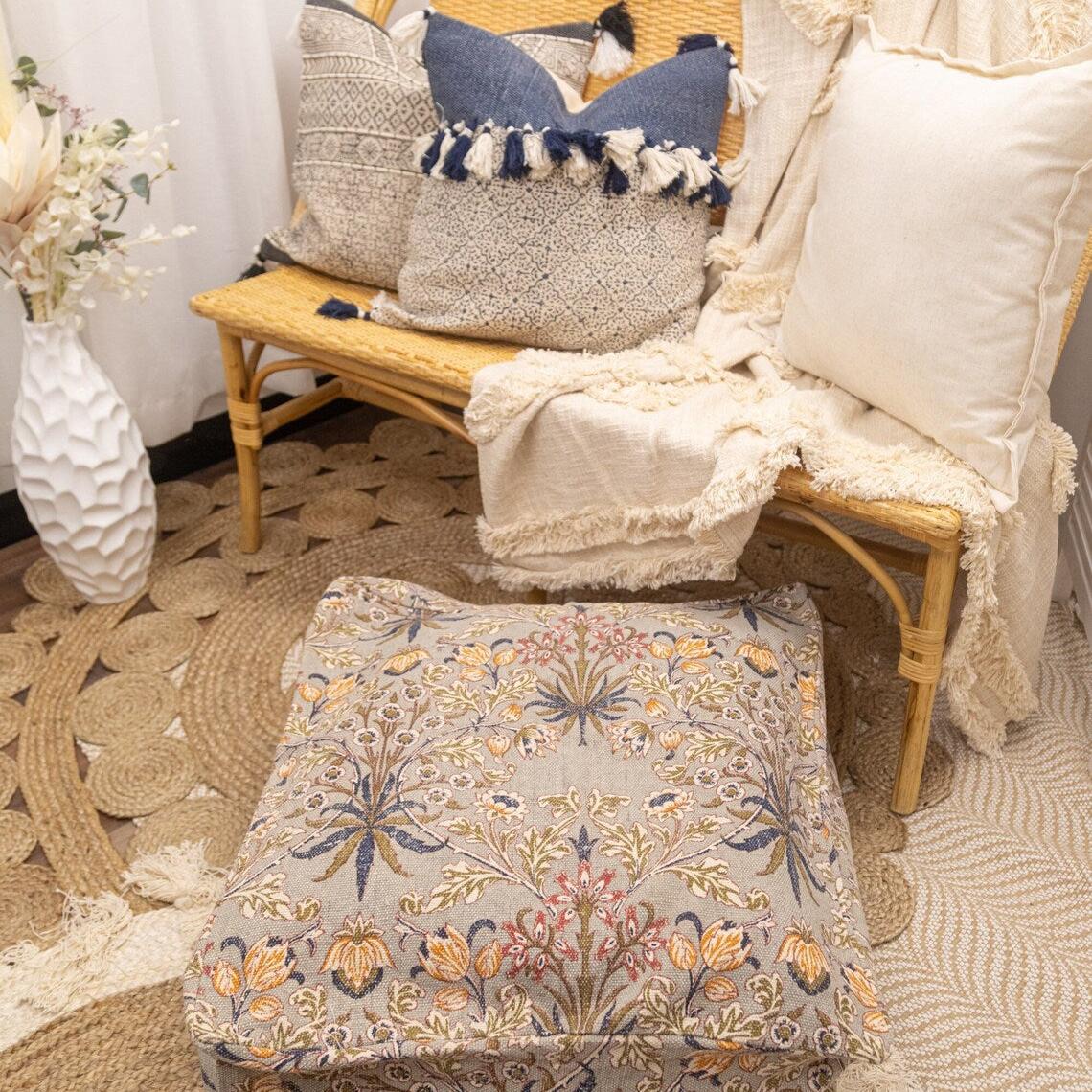 Tree Mix Moroccan ottoman and pouf cover with boho-inspired design