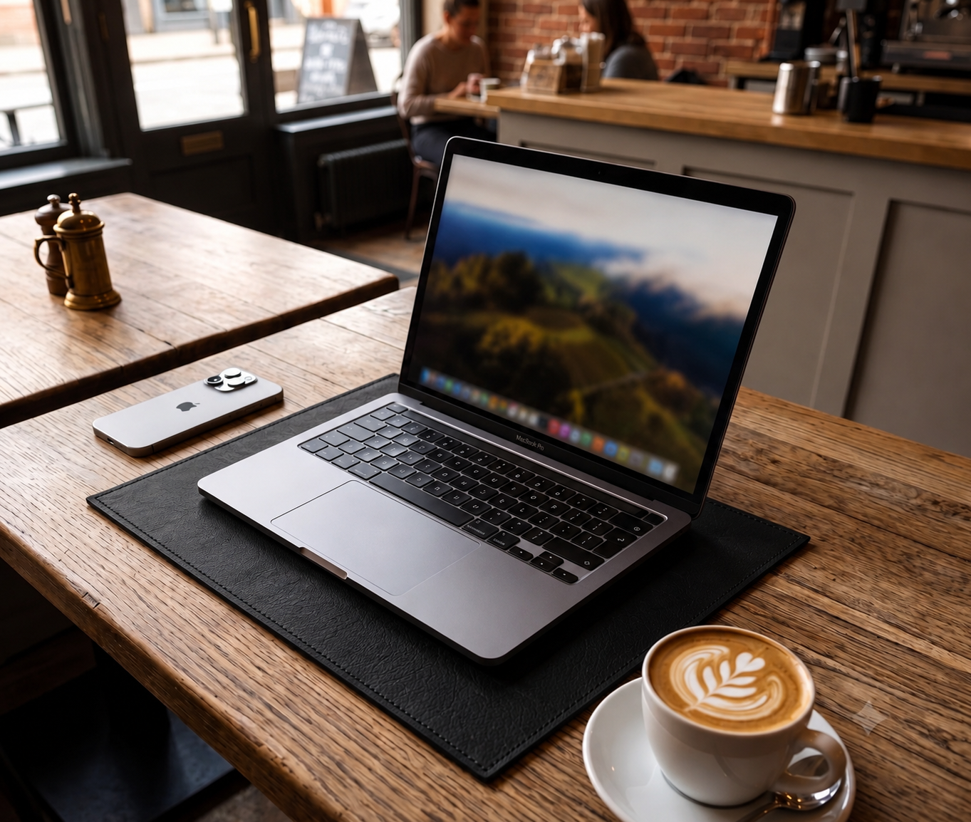 Premium black leather multi-purpose desk mat for office and home workspace