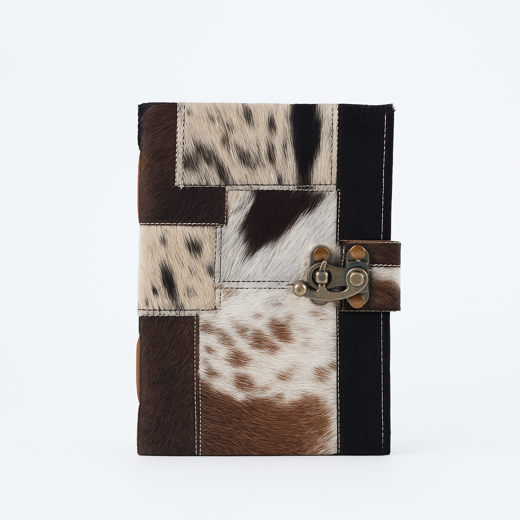 Handmade Leather Notebook – Animal Print Cowhide Cover