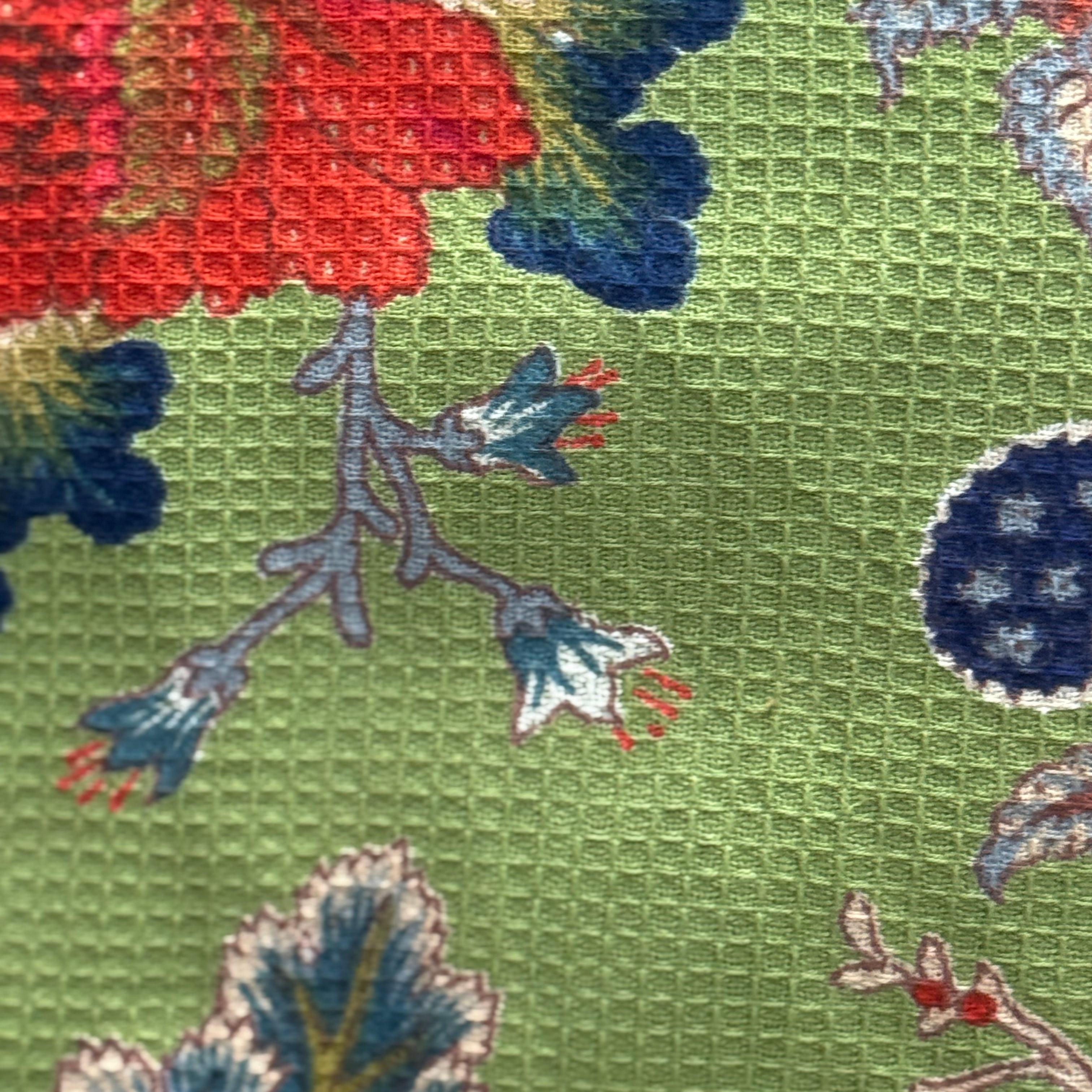 Green Floral Cotton Kimono Robe – Relaxed Waffle for Beach