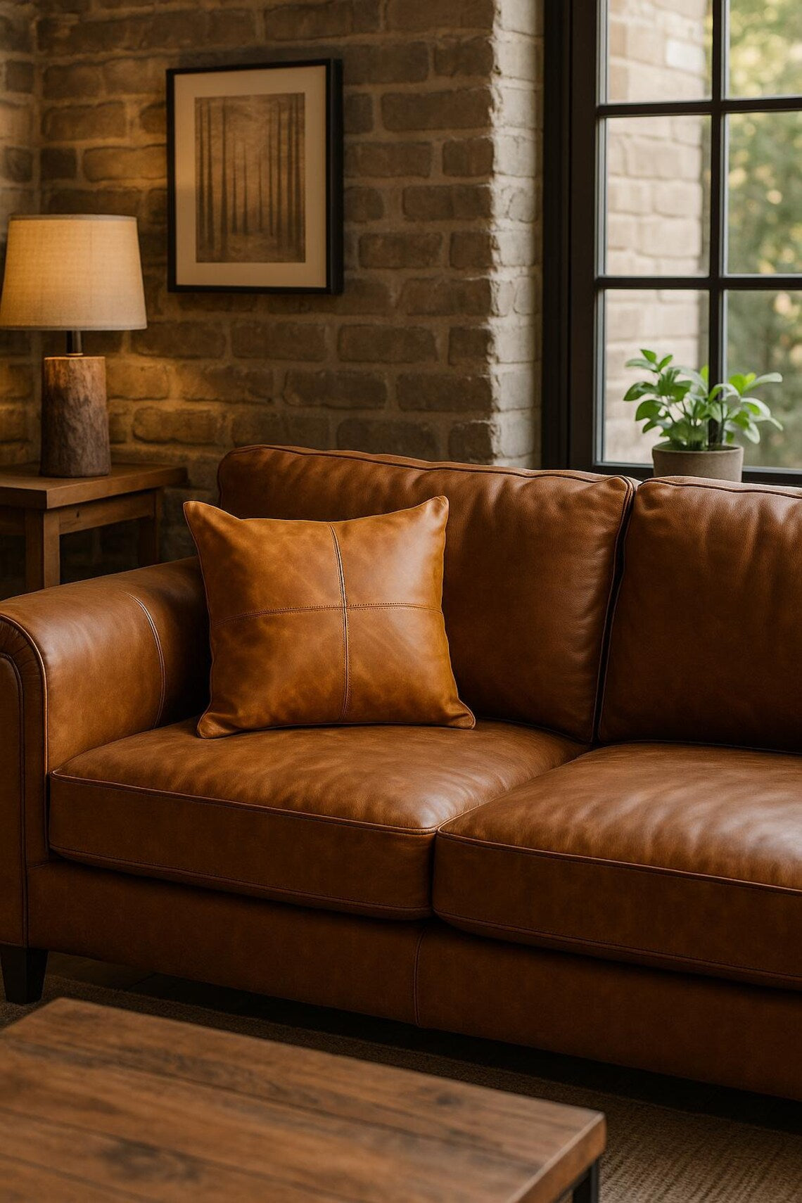 Tan Leather Cushion Cover - Brown, Luxurious Look