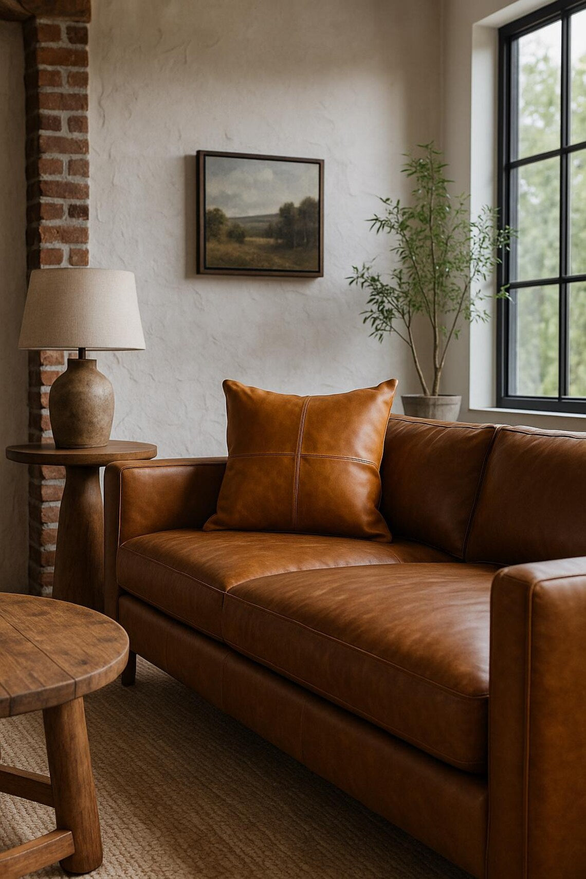 Tan Leather Cushion Cover - Brown, Luxurious Look