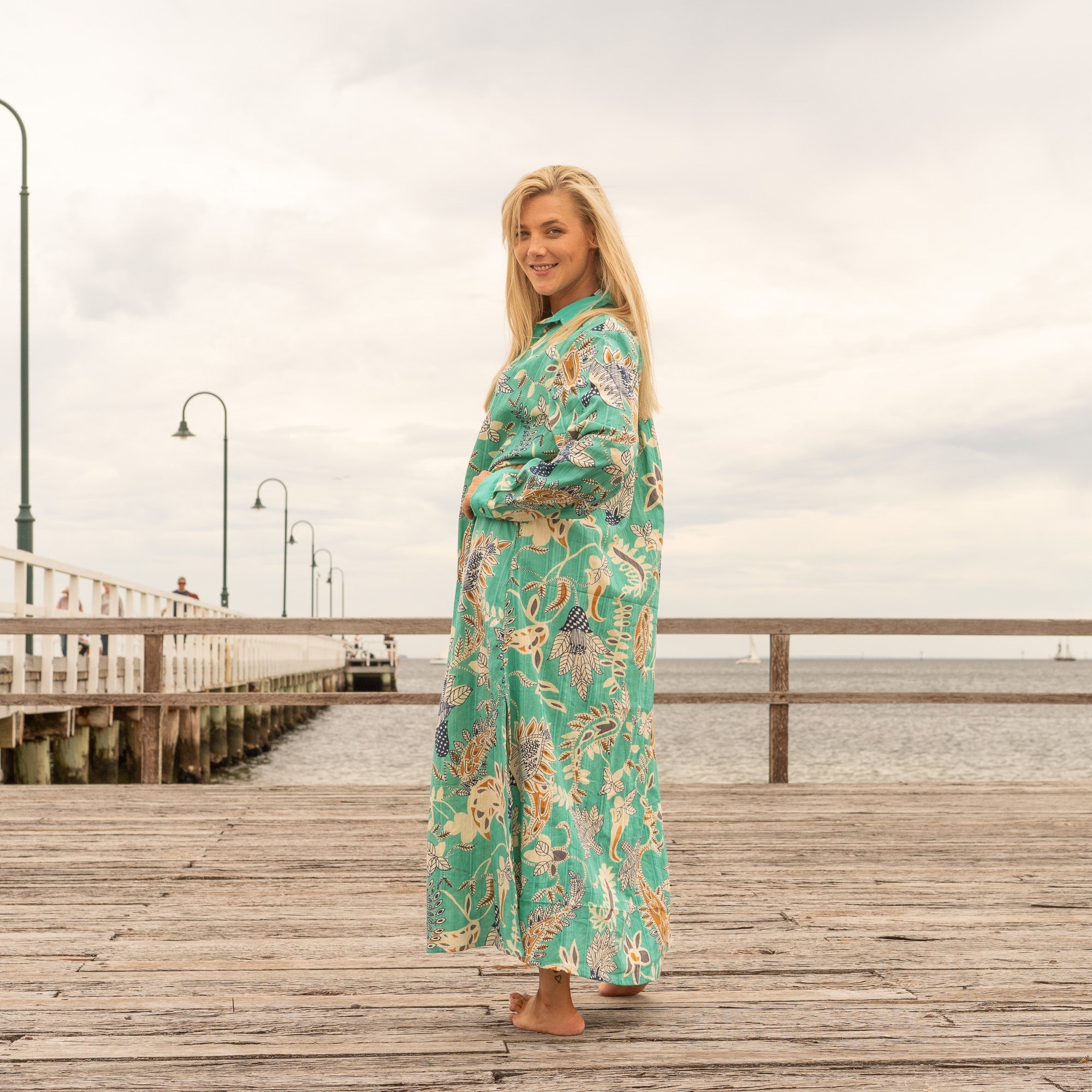 Elegant Tropical Escape botanical cotton maxi dress by Boho-Eclectica