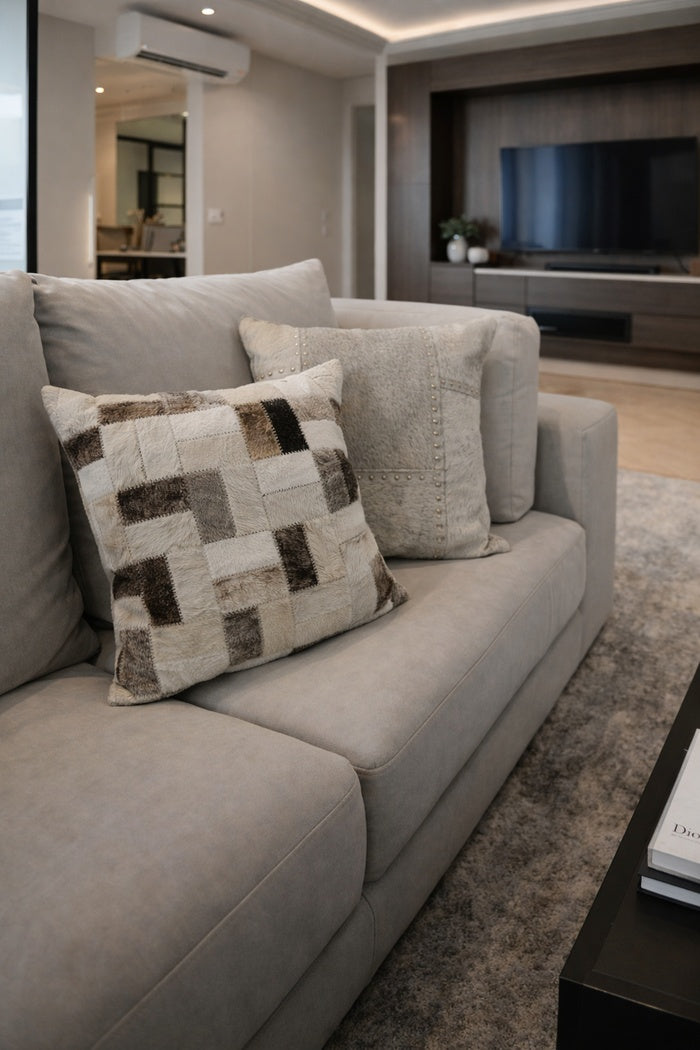 Rustic boho neutral cowhide leather cushion cover 45x45cm decorative throw pillow