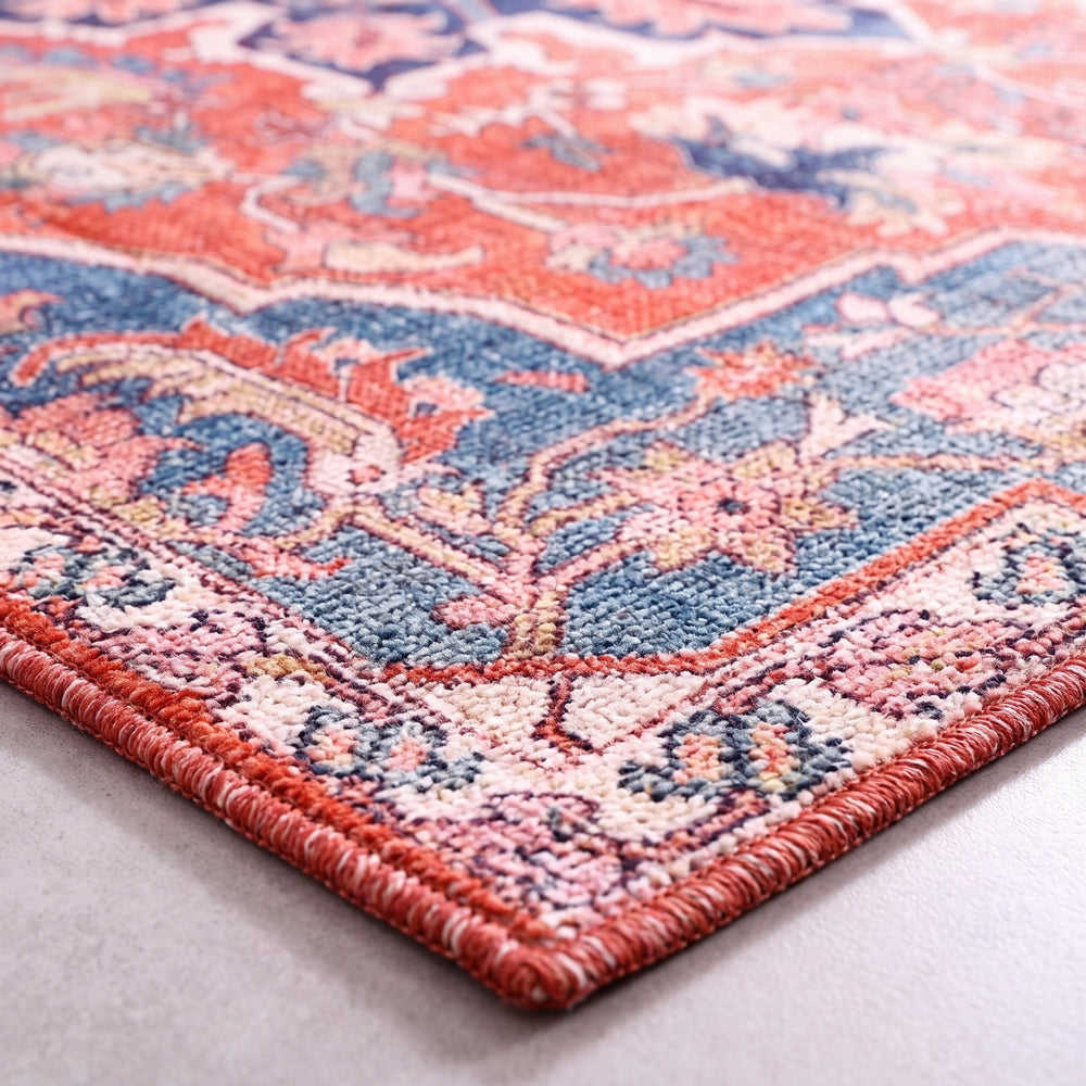 Decorative distressed Persian area rug with boho medallion design for stylish interiors