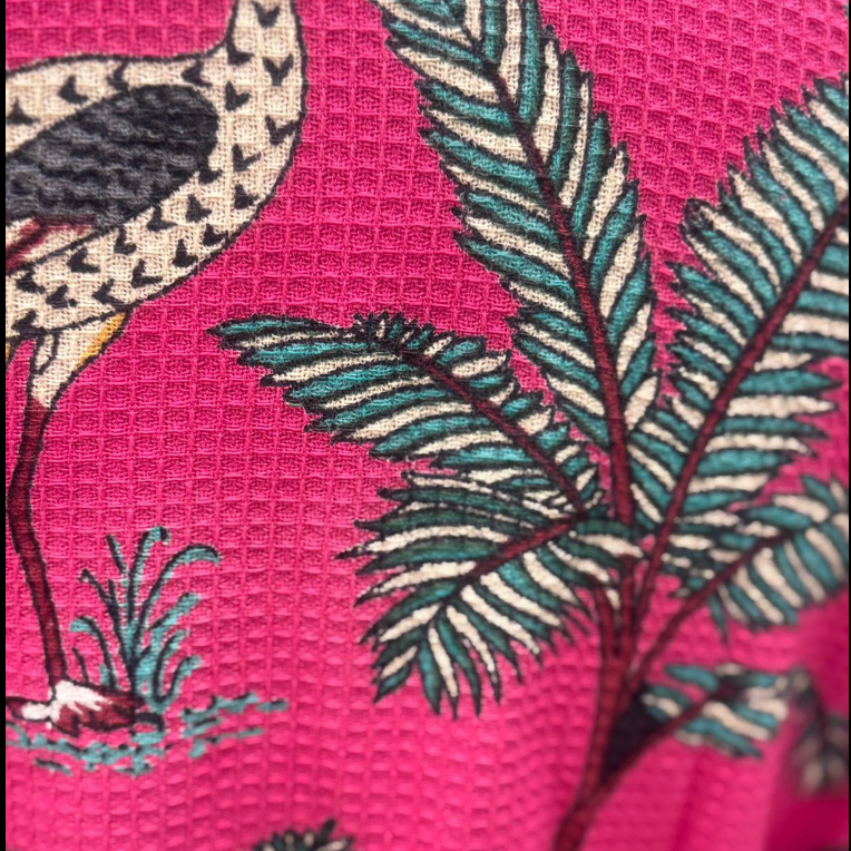 Soft textured pink safari waffle cotton kimono robe for everyday comfort