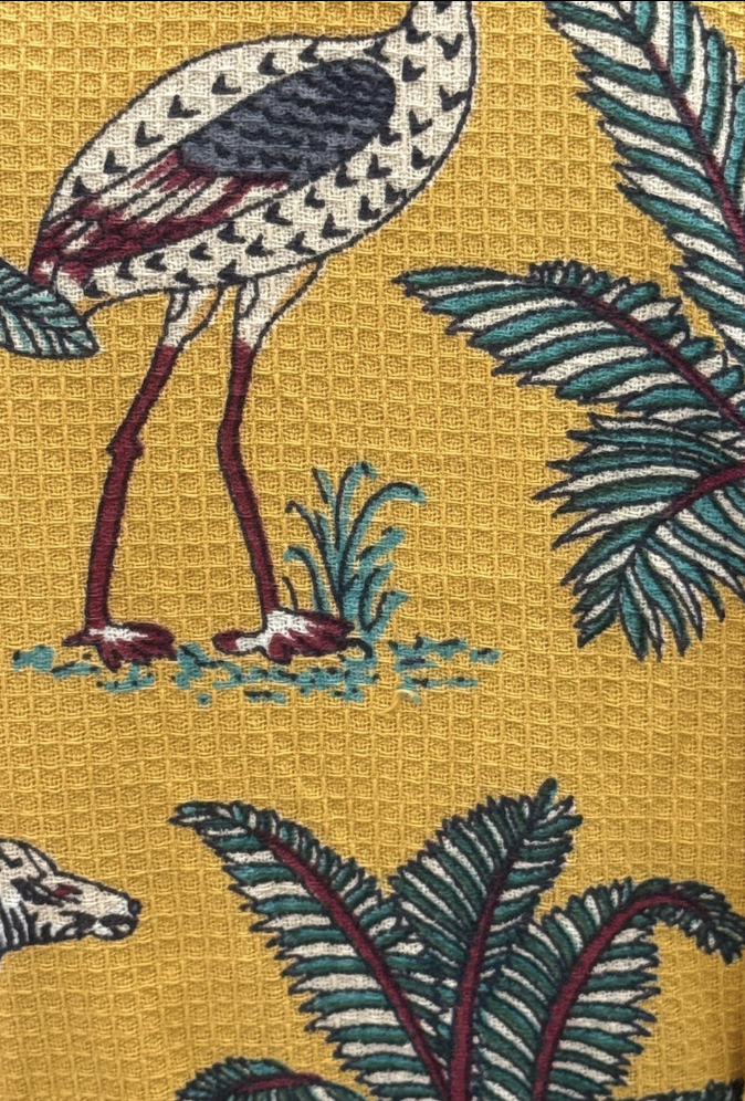 Textured mustard waffle cotton kimono robe for everyday comfort