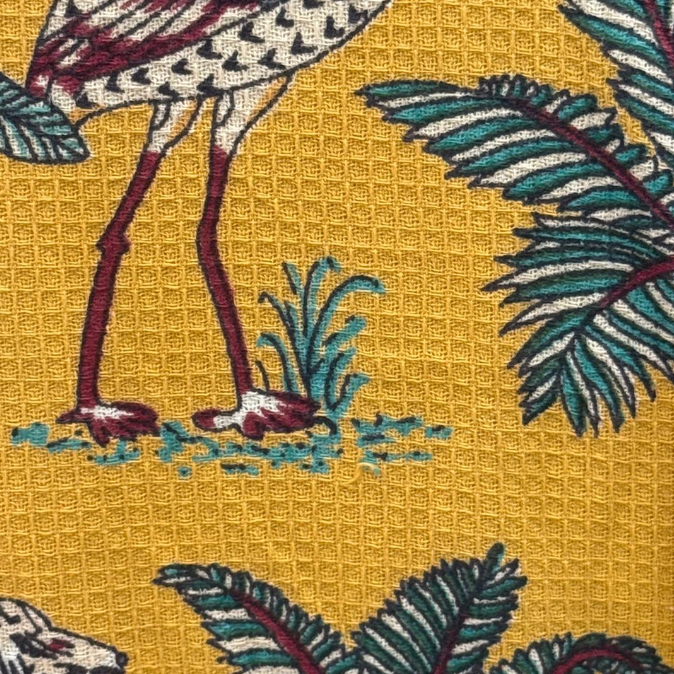 Textured mustard waffle cotton kimono robe for everyday comfort