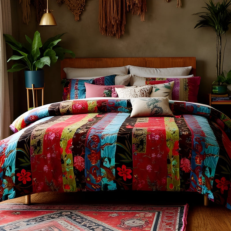 Patchwork Paradise Velvet Kantha Quilt - Unique