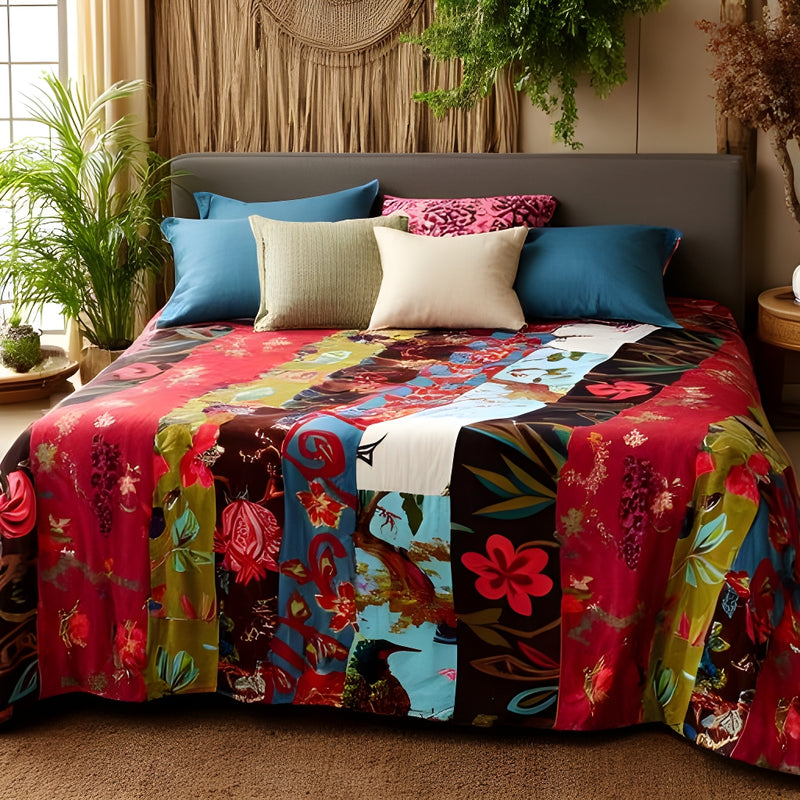 Patchwork Paradise Velvet Kantha Quilt - Unique