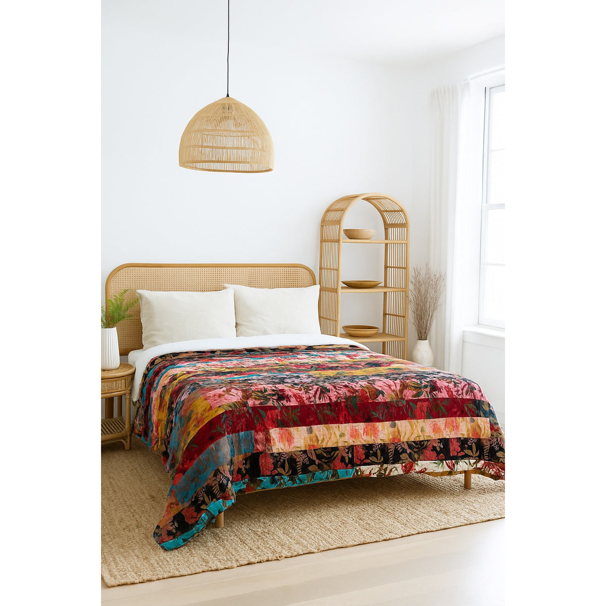 Luxury Patchwork Velvet Quilt - Upcycled Boho Bedding | Unique Handmade Design