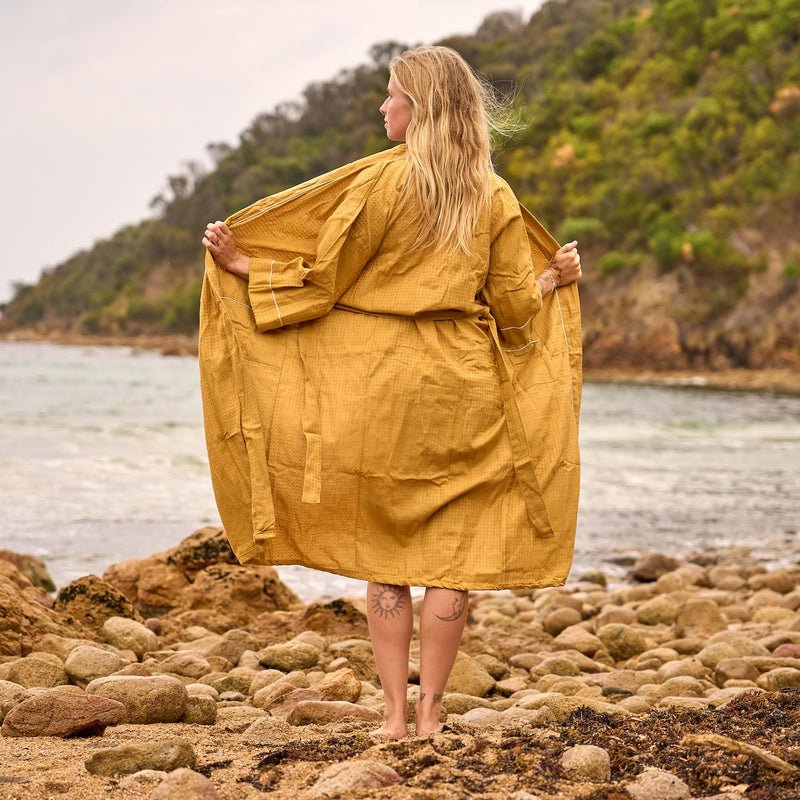 Luxe Waffle Cotton Robe in Golden Hue – Everyday Comfort Redefined