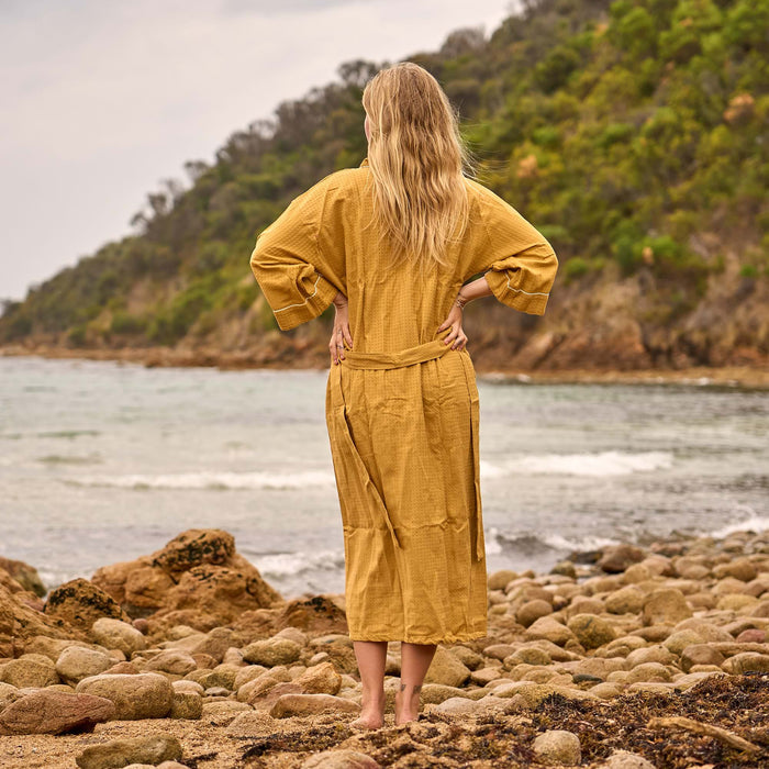 Luxe Waffle Cotton Robe in Golden Hue – Everyday Comfort Redefined