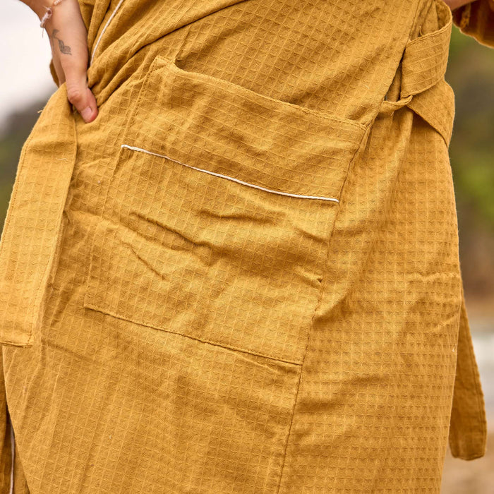 Luxe Waffle Cotton Robe in Golden Hue – Everyday Comfort Redefined