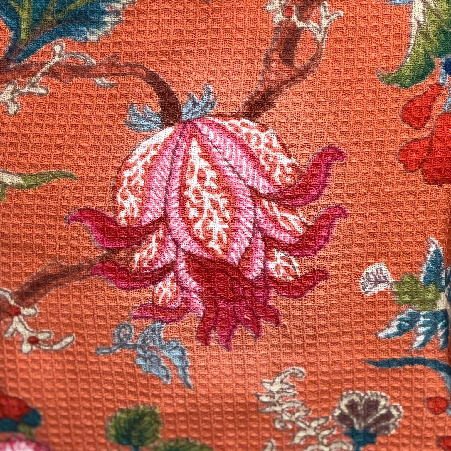 Terracotta Waffle Cotton Kimono Robe - Floral Block Print