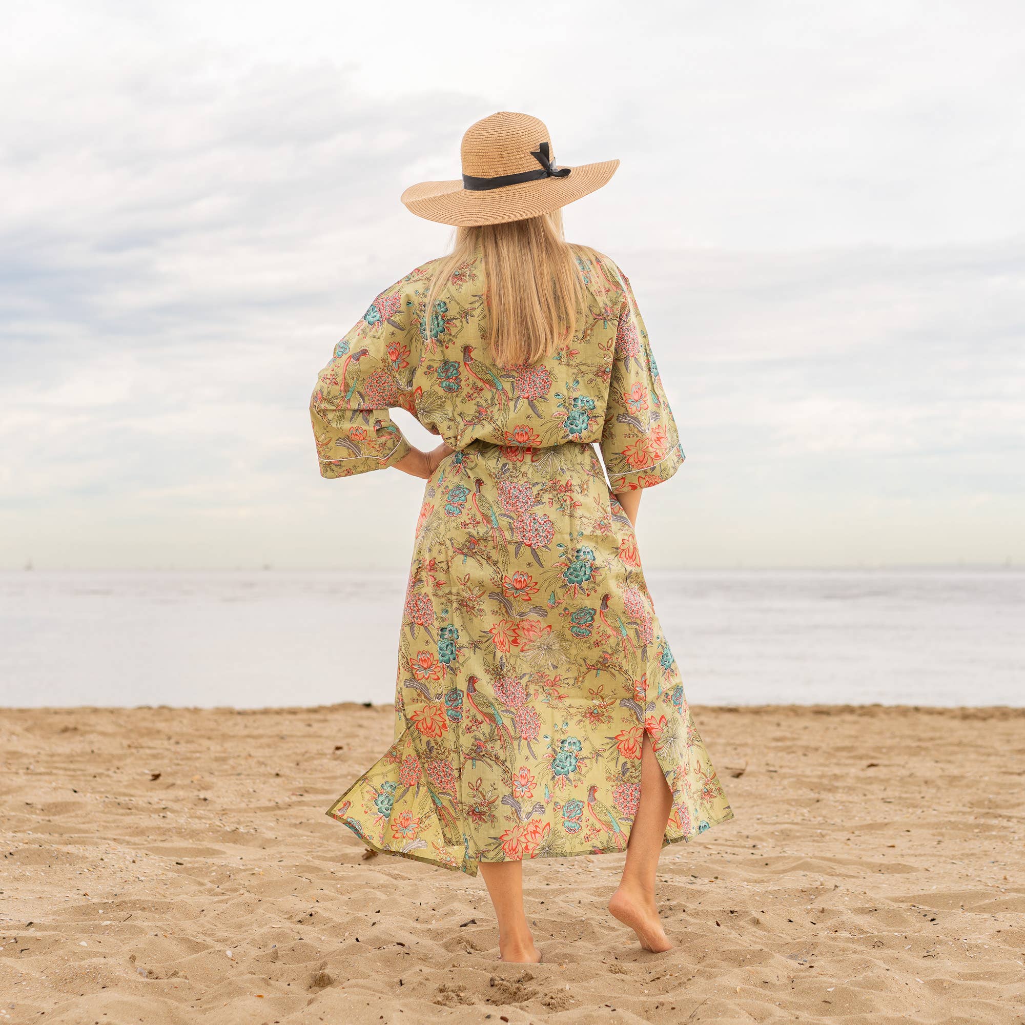 GREEN PEACOCK' Women's Cotton Kimono Robe - Exotic Style