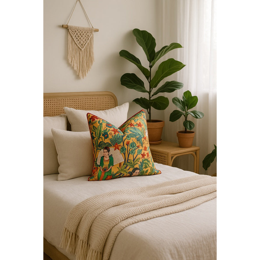 Frida's Surreal Vibrance Cotton Cushion Cover