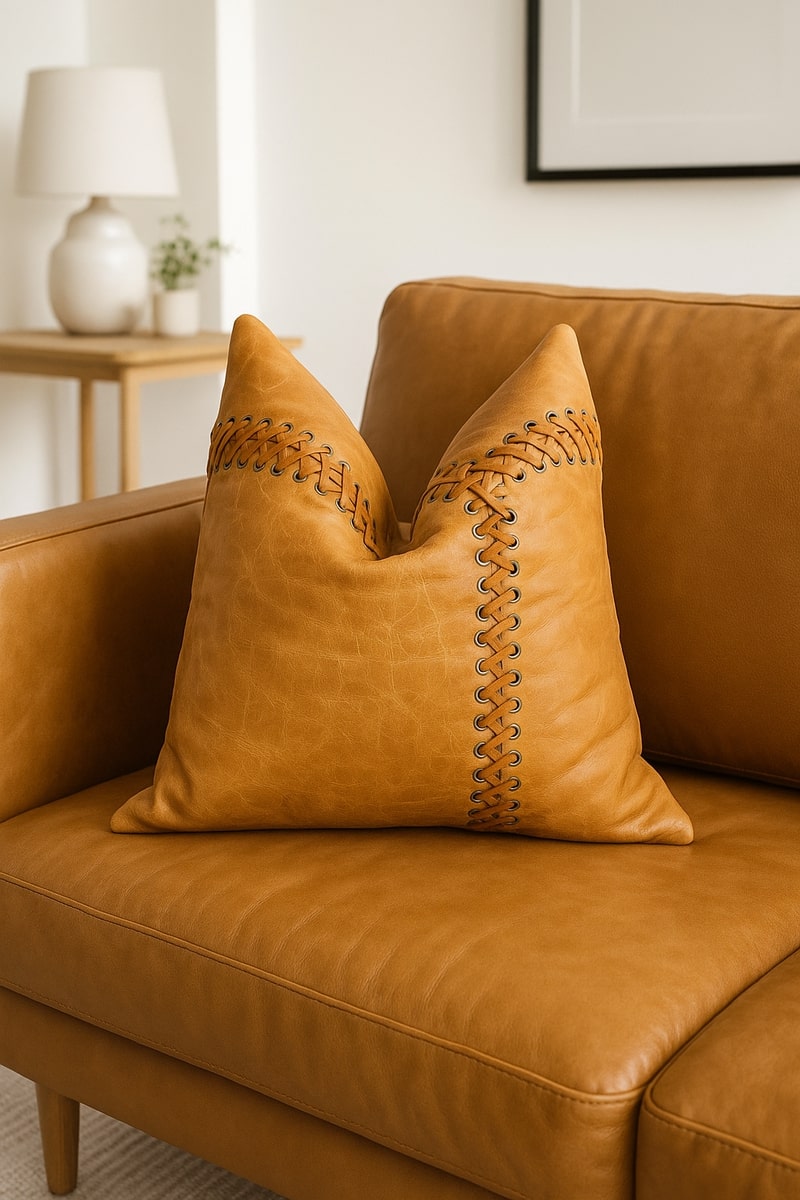 Tan Leather Cushion Cover - Beige, Elegant Decor